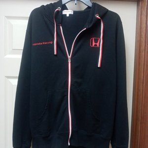 Vintage Honda Racing Black Full Zip Hoodie RARE Size Large Embroidered Logo